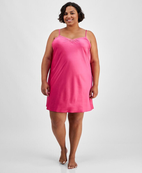 Plus Size Satin Lace-Trim Chemise, Created for Macy's