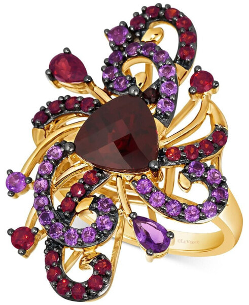 Crazy Collection® Pomegranate Garnet (4 ct. t.w.) & Grape Amethyst (5/8 ct. t.w.) Swirling Statement Ring in 14k Gold