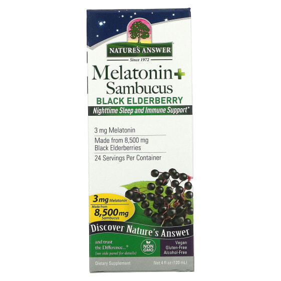 Витаминно-травяной комплекс Nature's Answer Мелатонин с бузиной, поддержка сна и иммунитета, 4 унции (120 мл)