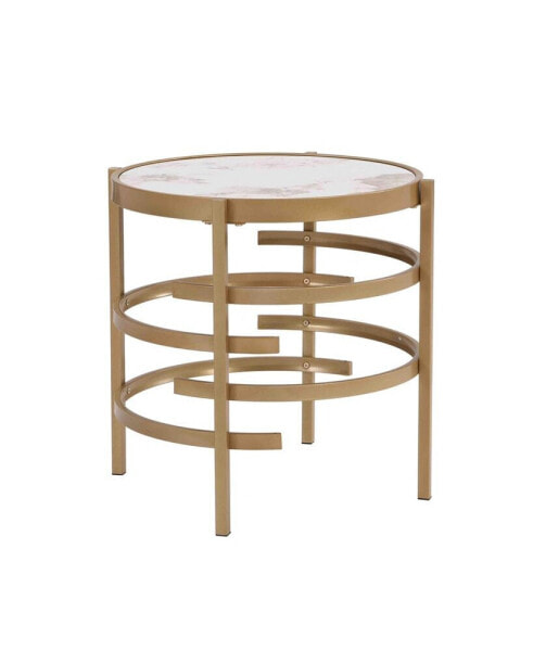 Modern Side Table, Pandora Stone End Table, Golden Coffee Table 20.67"W X 20.67"D X 21.65'H