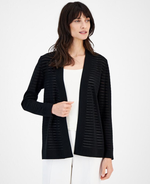 Women's Sheer-Striped Open-Front Cardigan