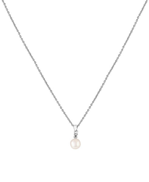 EFFY Collection eFFY® Cultured Freshwater Pearl (7mm) & Diamond (1/20 ct. t.w.) 18" Pendant Necklace in Sterling Silver