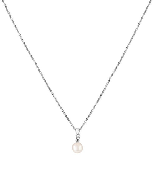 EFFY® Cultured Freshwater Pearl (7mm) & Diamond (1/20 ct. t.w.) 18" Pendant Necklace in Sterling Silver