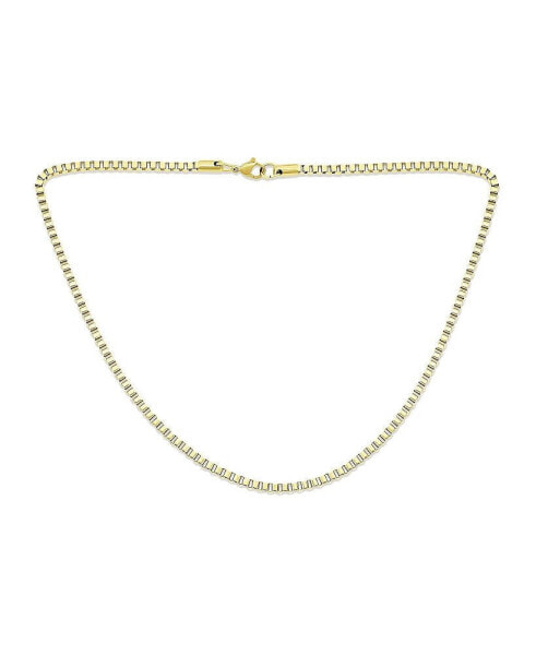 Mens Yellow Gold Plated Stainless Steel Masculine Thin Box Chain Necklace 20 Inch 3mm