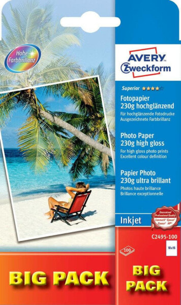 Avery Zweckform Avery C2495-100 - High-gloss - 230 g/m² - White - 100 sheets - 100 mm - 150 mm