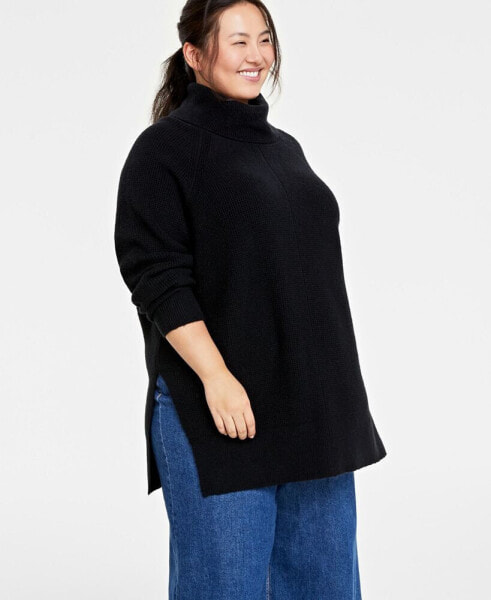 Plus Size Turtleneck Waffle-Knit Tunic Sweater, Created for Macy's