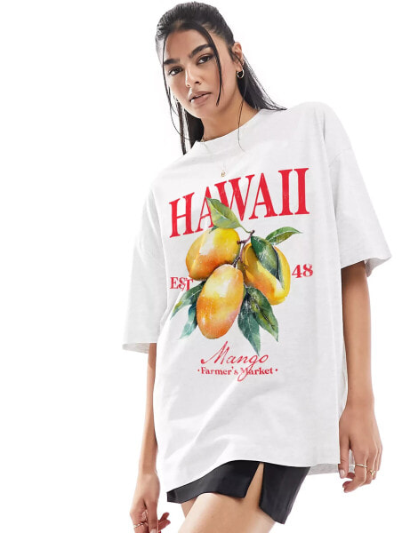 ASOS DESIGN boyfriend fit t-shirt with hawaii fruit graphic in ice marl