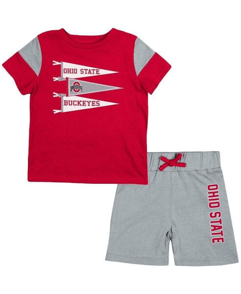 Костюм для малышей Colosseum Комплект футболки и шорты для новорожденных и малышей Scarlet, Gray Ohio State Buckeyes Baby Hermann