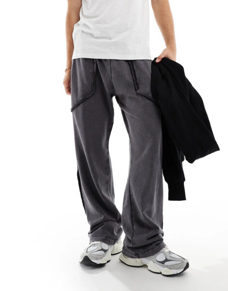 ADPT wide leg sweat joggers in grey acid wash