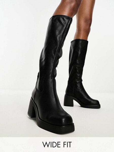 ALDO Wide Fit Auster mid heel knee boots in black  