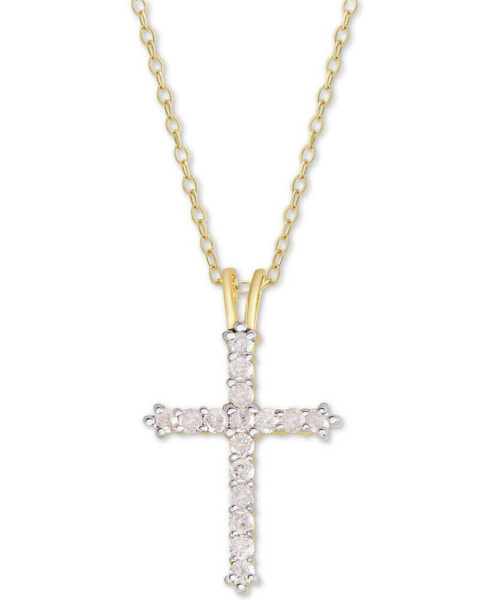 Diamond Cross Pendant Necklace (1/2 ct. t.w.) in Sterling Silver or 14k Gold-Plate Over Sterling Silver, 16" + 2" Extender