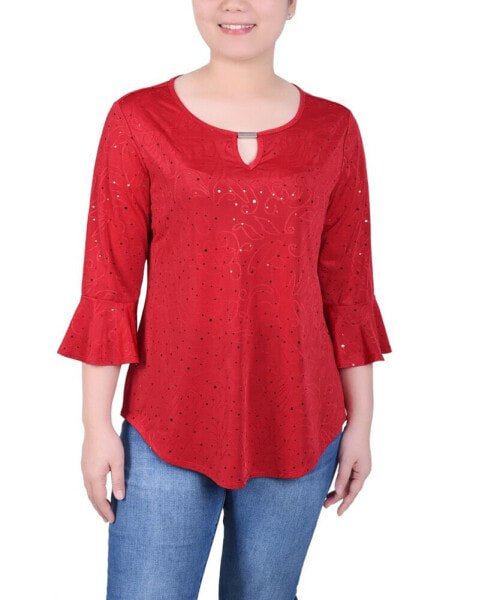 Petite 3/4 Bell Sleeve Top with Hardware