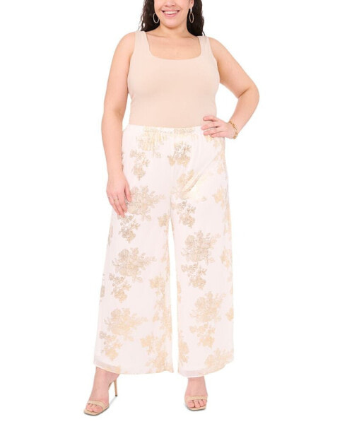 Plus Size Printed Chiffon Pull-On Palazzo Pants