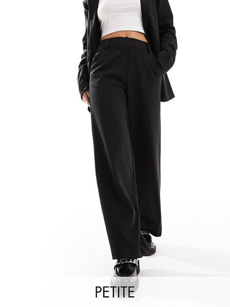 Vila Petite mix and match high waist wide leg trouser co-ord in black