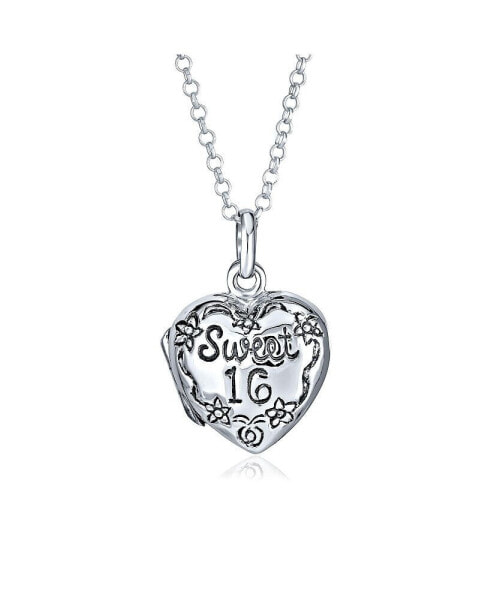 SWEET 16 Birthday Locket Necklace That Holds Picture For Teen Photo Holder Engraved Flower Heart Lockets Custom Engraved