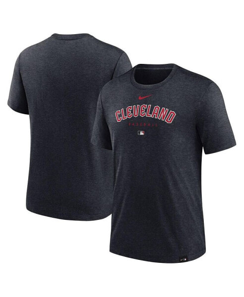 Men's Heather Navy Cleveland Guardians Authentic Collection Early Work Tri-Blend Performance T-shirt