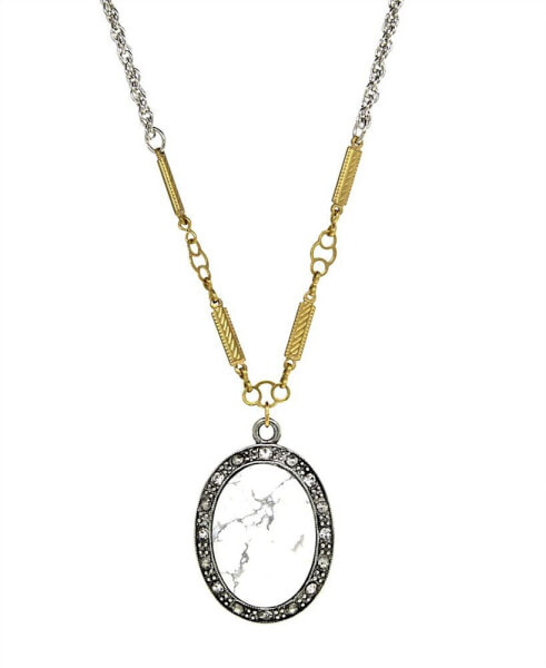 by 1928 Silver Tone Genuine White Howlite Oval Necklace
