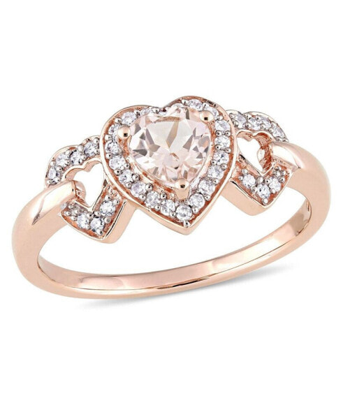 Morganite and Diamond Linked Heart Ring