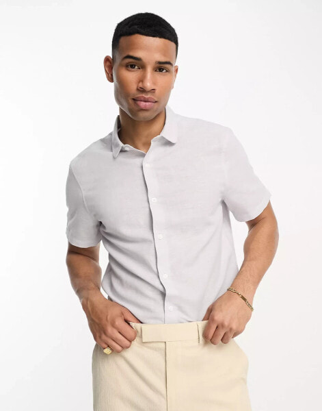 ASOS DESIGN regular linen mix shirt with penny collar in lilac