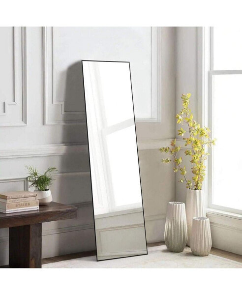 Floor Standing Mirror, Wall Mirror With Stand Aluminum Alloy Thin Frame, 21"X64",Black