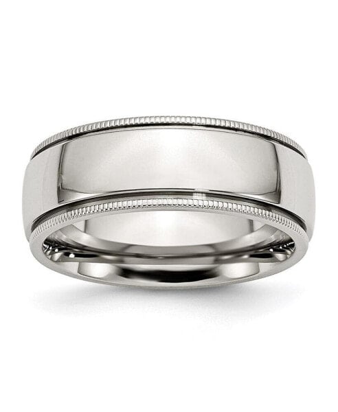 Stainless Steel Polished 8mm Grooved and Beaded Band Ring