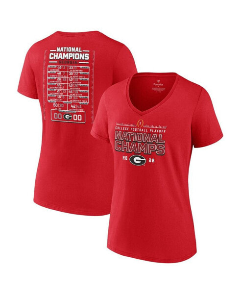 Women's Red Georgia Bulldogs College Football Playoff 2022 National Champions Schedule V-neck T-shirt