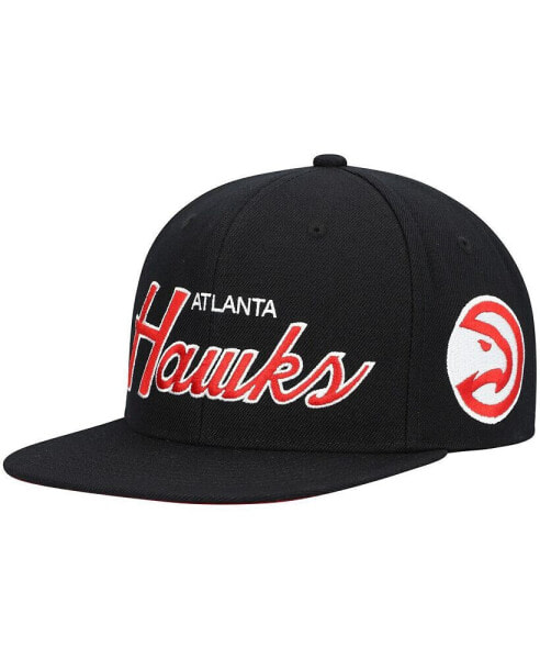 Men's Black Atlanta Hawks Hardwood Classics Script 2.0 Snapback Hat