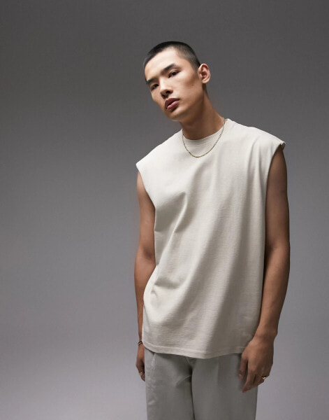 Topman relaxed fit sleeveless t-shirt in stone - STONE