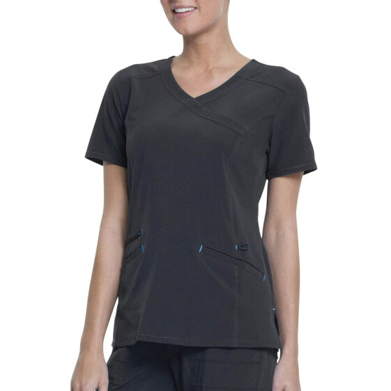 Scrubstar Women's Grey V-Neck Pockets Short Sleeve Mock Wrap Scrub Top Size XS