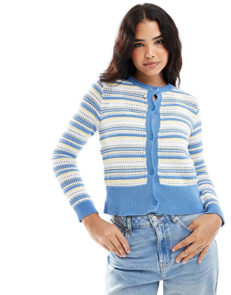 ASOS DESIGN knitted cardigan in blue stripe