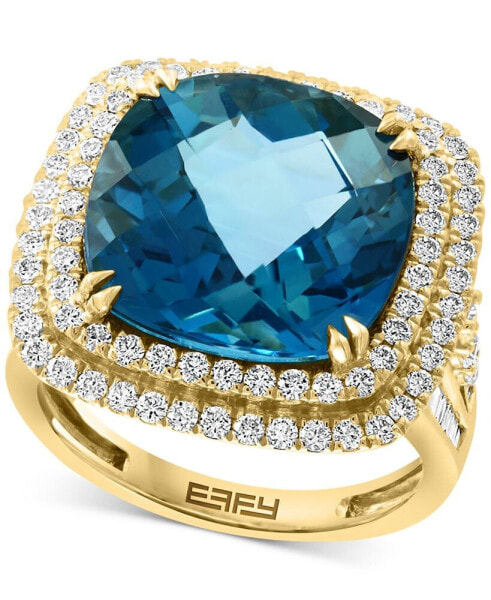 EFFY® London Blue Topaz (12-1/3 ct. t.w.) & Diamond (1-1/5 ct. t.w.) Halo Statement Ring in 14k White Gold (Also available in 14k Gold)
