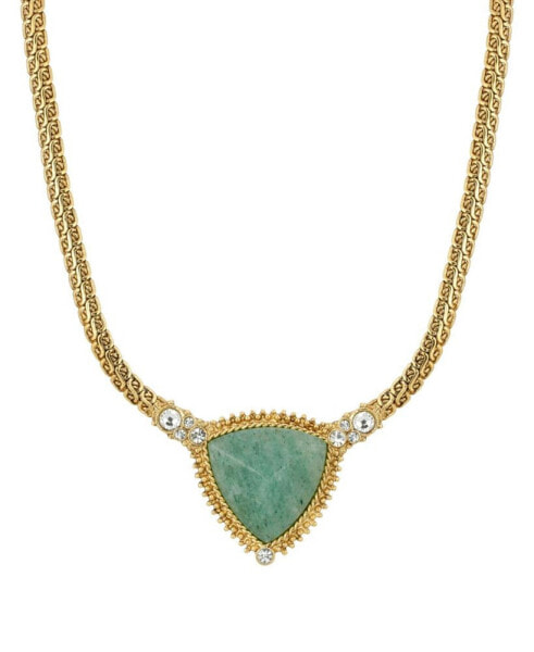 Gold-Tone Semi Precious Triangle Stone Necklace