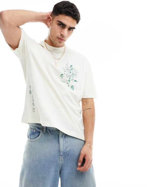 ASOS DESIGN oversized t-shirt in off white with multi placement floral print