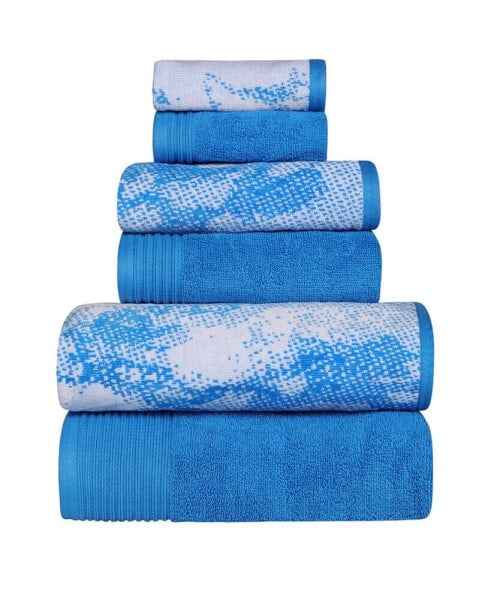 Quick Drying Cotton Solid and Marble Effect 6 Piece Towel Set