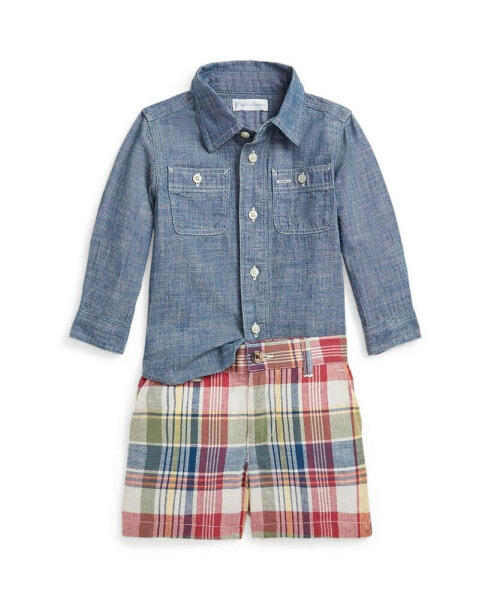 Костюм для малышей Polo Ralph Lauren Рубашка из хлопка и шорты из мадраса для малышей