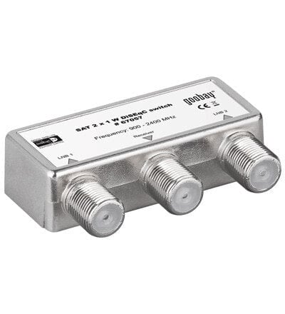 Goobay DiSEqC Switch 2x1 - Cable splitter - 950 - 2400 MHz - Silver - Metal - Female/Female - 3 dB