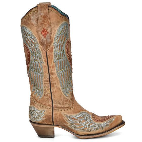 Corral Boots Heart And Wings Embroidery Studded Snip Toe Cowboy Womens Brown Ca