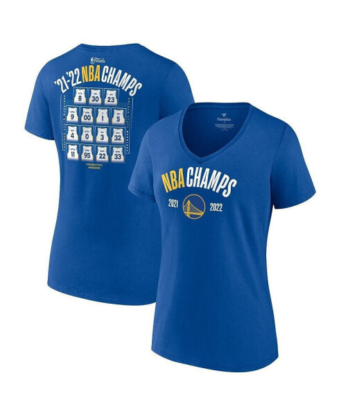 Women's Royal Golden State Warriors 2022 NBA Finals Champions Final Buzzer Jersey Roster V-Neck T-shirt