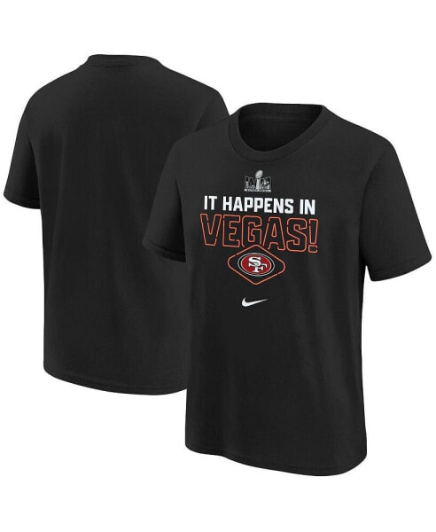 Big Boys Black San Francisco 49ers Super Bowl LVIII Team Logo Lockup T-shirt