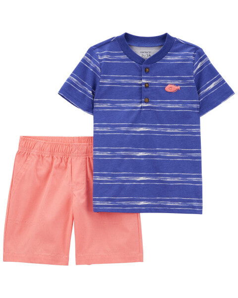 Baby 2-Piece Striped Henley & Short Set NB