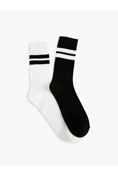 2'li Soket Çorap Seti Çok Renkli Şerit Desenli