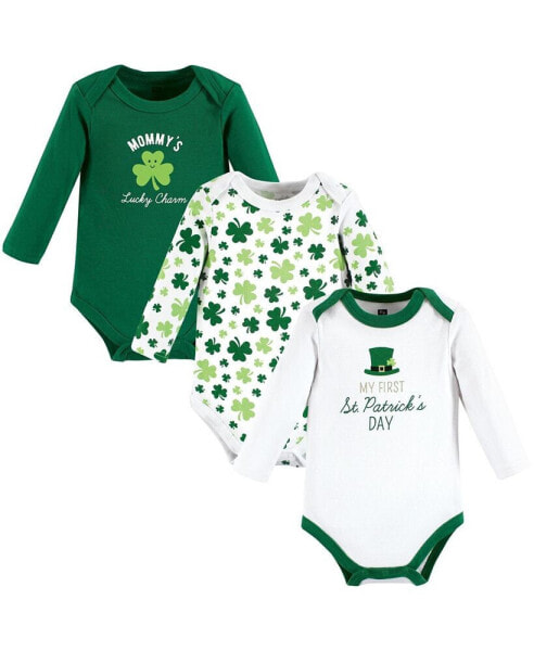 Infant Boy Cotton Long-Sleeve Bodysuits, Lucky Charm, 3-Pack