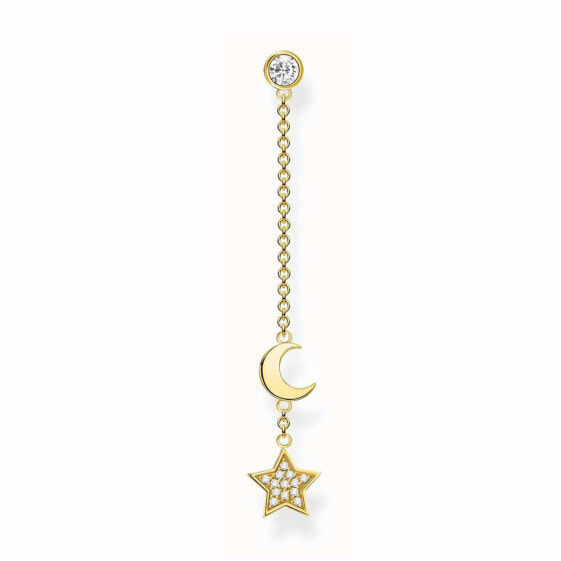 Thomas Sabo Ohrring Einzel Charming 925 Sterlingsilber Gelbgold vergoldet Stern&Mond Zirkonia H2151-414-14