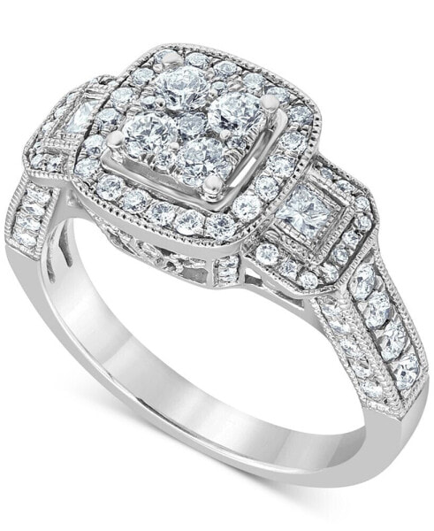 Diamond Halo Cluster Milgrain Engagement Ring (1-1/5 ct. t.w.) in 14k White Gold