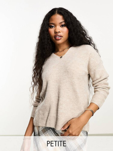 Only Petite v neck jumper in stone marl