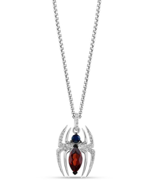 Garnet (1-1/10 ct. t.w.) Sapphire (1/6 ct. t.w.) & Diamond (1/10 ct. t.w.) Spiderman 18" Pendant Necklace in Sterling Silver