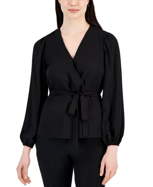 Women's Long-Sleeve Faux-Wrap Blouse