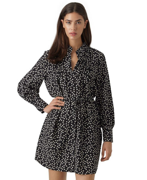 Women's Printed Tie-Waist Long Sleeve Shirtdress