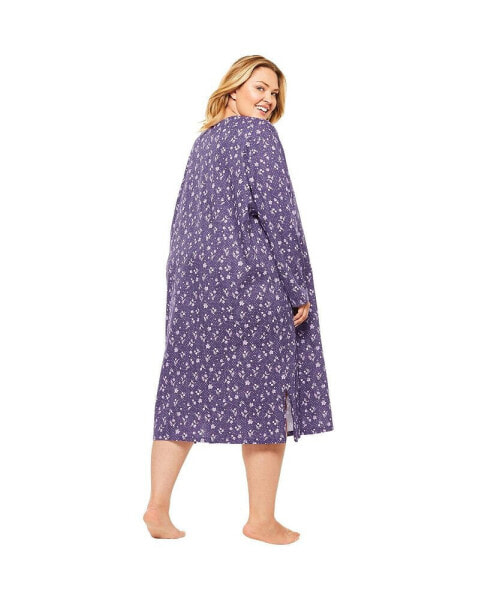 Plus Size Long-Sleeve Henley Print Sleepshirt