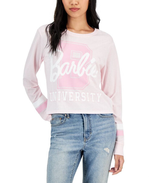 Juniors' Barbie University Graphic Print Long-Sleeve T-Shirt